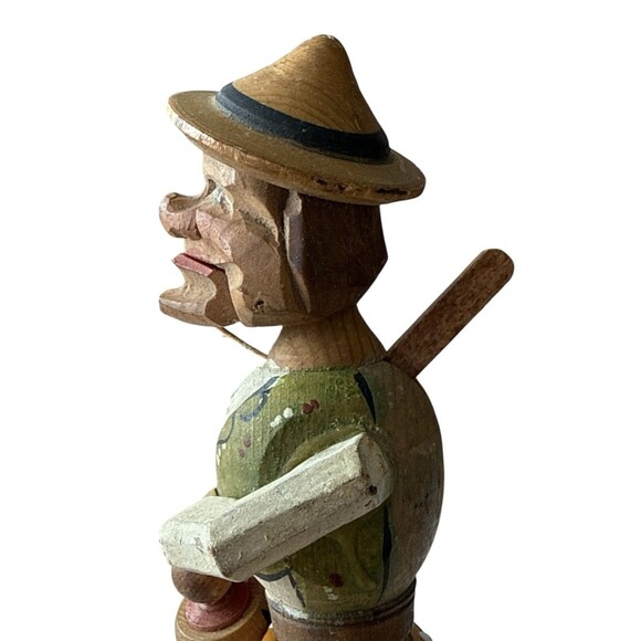 Vintage ANRI Hand Carved Man with Wine Bottle Mechanical Wooden Bottle Stopper - Picture 4 of 14